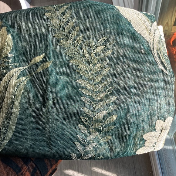 Vintage Floral Embroidered Scalloped Valance Curtain Panels Deep Green and Gold - Picture 2 of 4